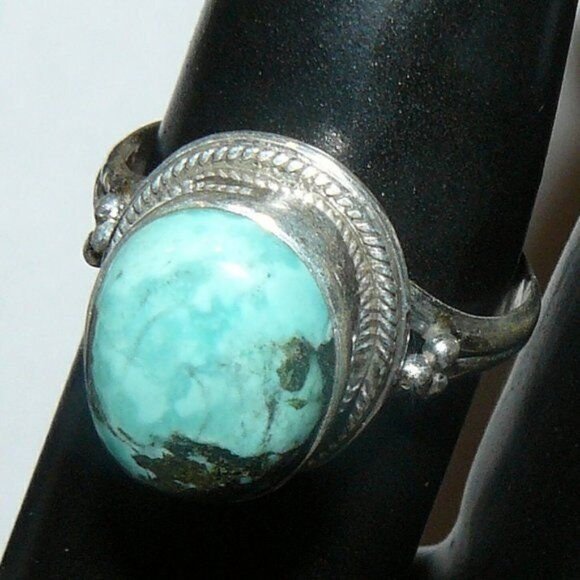 Genuine Turquoise Sterling Silver Ring Adjustable - Picture 6 of 6